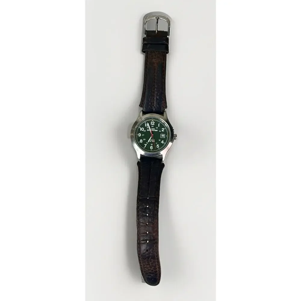 Timex Expedition Mens Watch 36mm Green Dial Leather Indiglo Date *Needs Battery